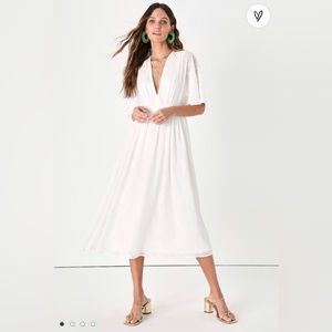 Brand 🆕 Lulu’s Abundantly Pretty White Burnout Floral Dolman Sleeve Midi Dress